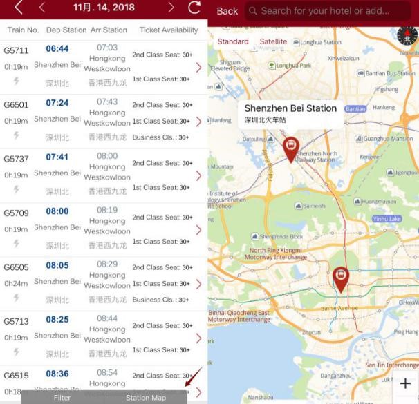 China online map on China Train Booking app