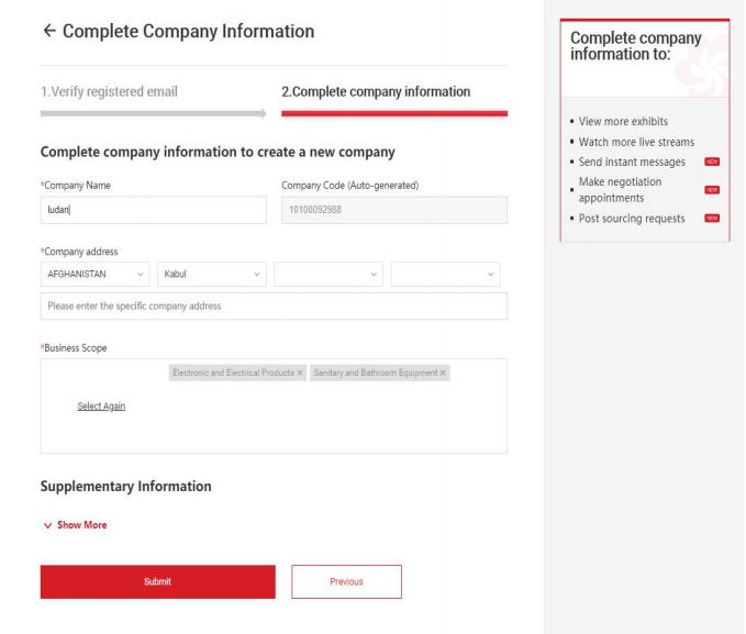 Complete company information