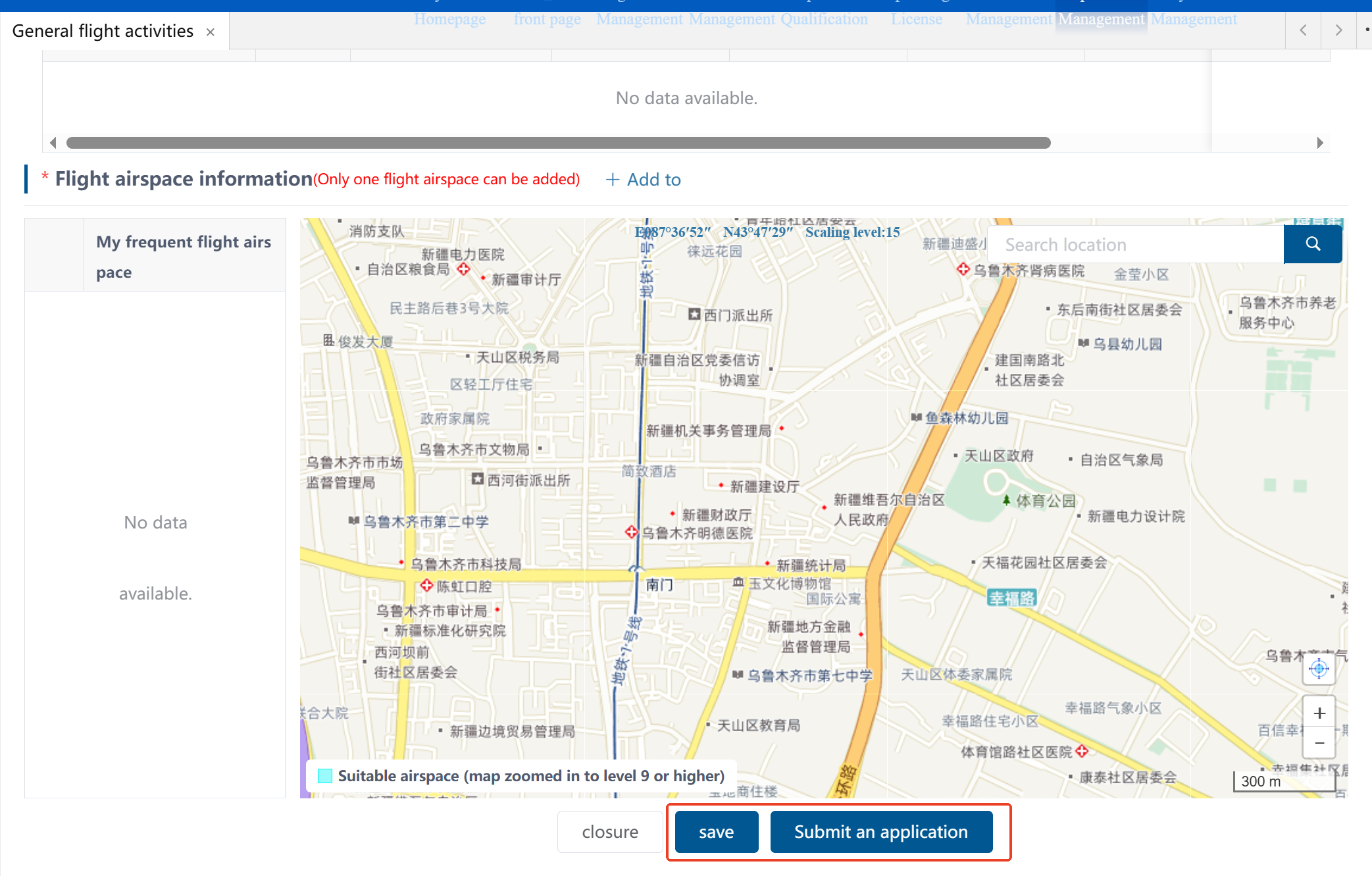 Select the flight area.