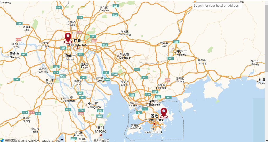 Hong Kong and Guangzhou map