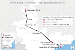 Hong Kong to Chongqing railway map