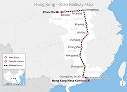 Hong Kong to Xi'an railway map