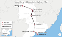 Hong Kong to Zhangjiajie railway map